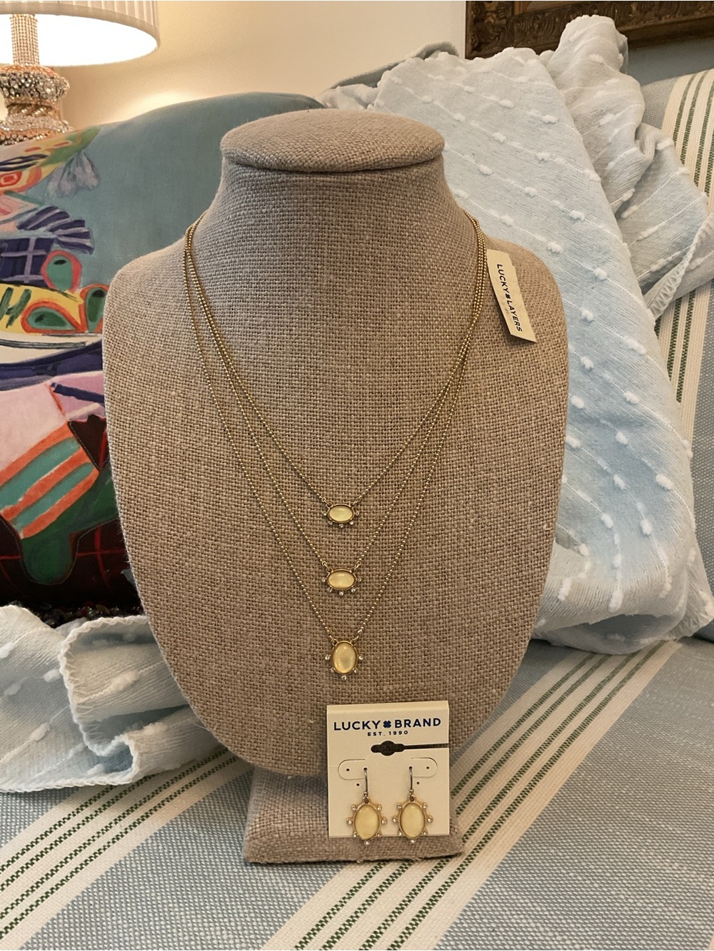 Lucky Brand Mother of Pearl Necklace and Dangle Earrings Set